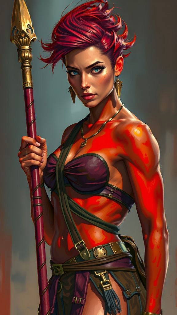 Vigilant Efreet Warrior in Scarlet Hues