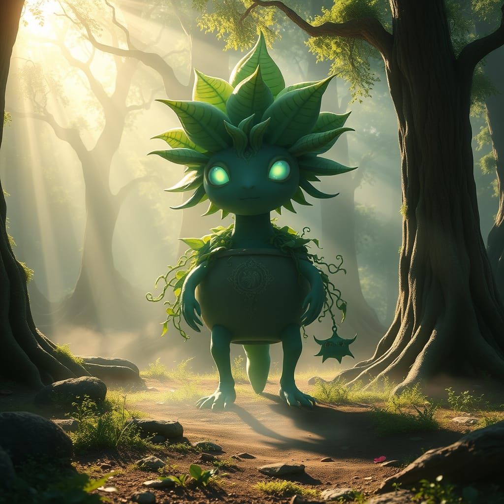 Enchanting Plant Spirit in Misty Forest Clearing