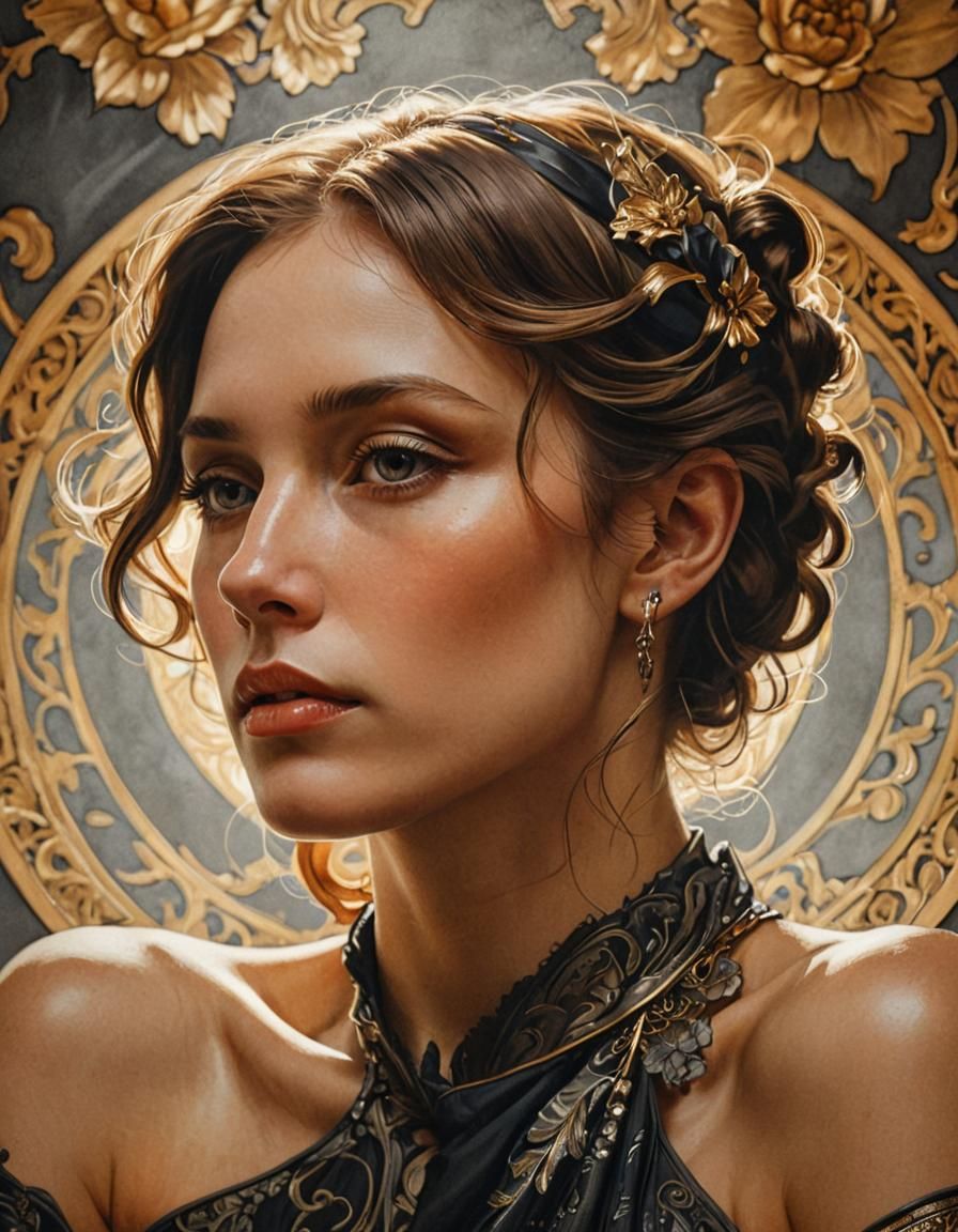Elegant Art Deco Woman Portrait in Art Nouveau Style