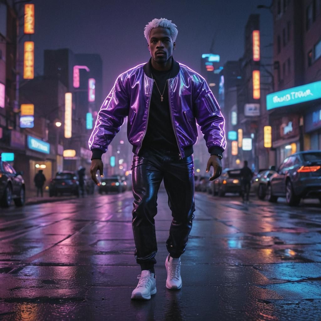 Synthwave Hero Protects Family in Neon City