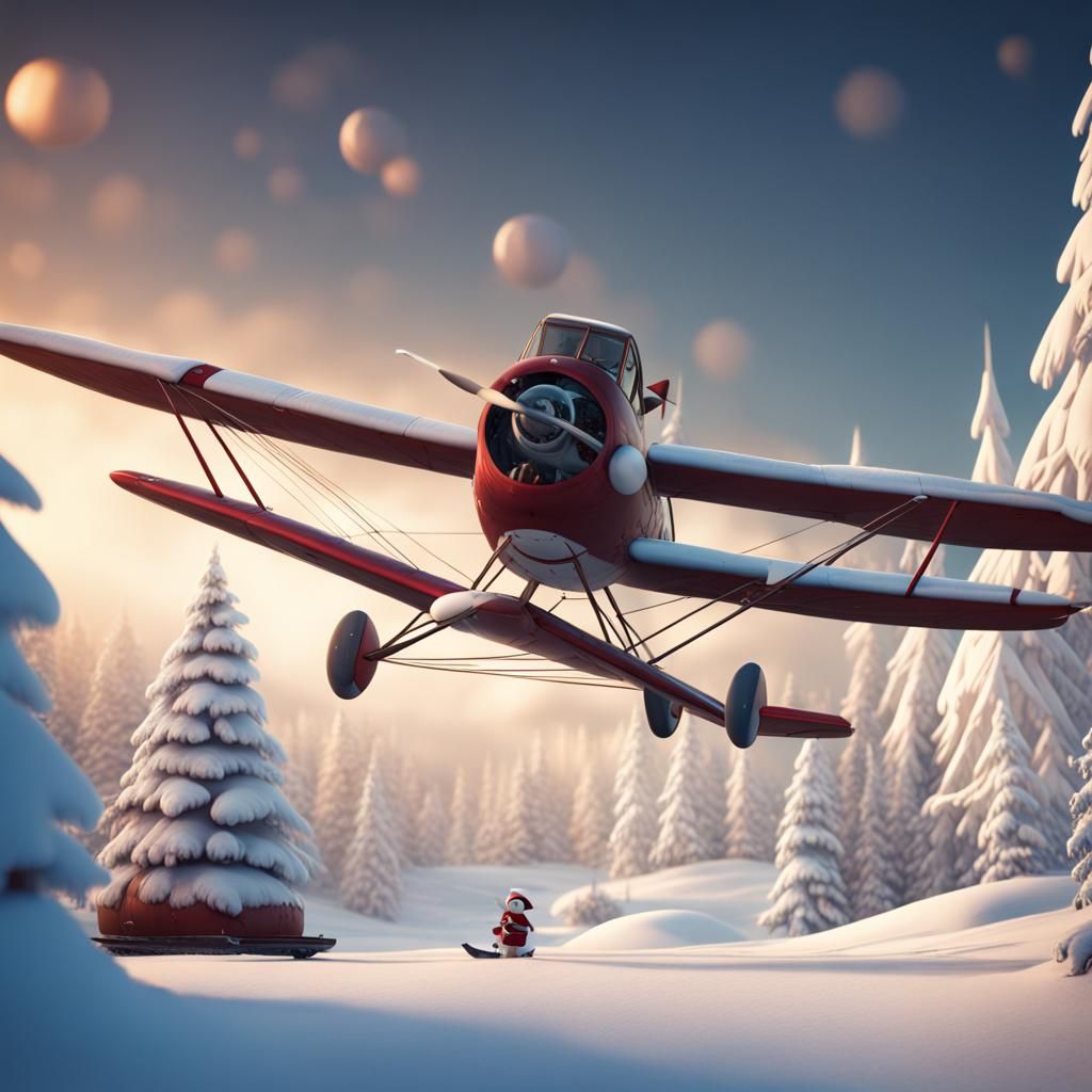 Snowman Pilot Over Christmas North Pole