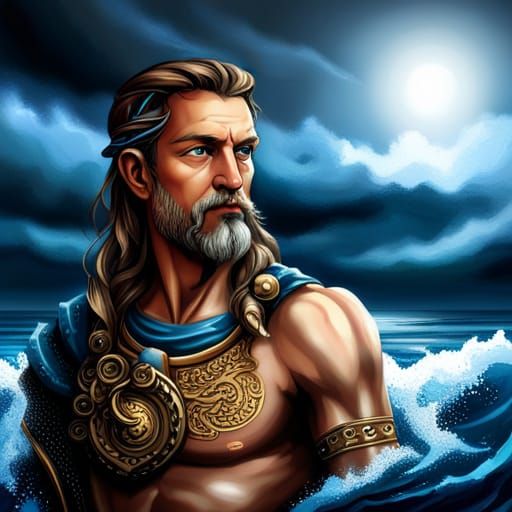 Poseidon Portrait: God of the Ocean in Digital Art