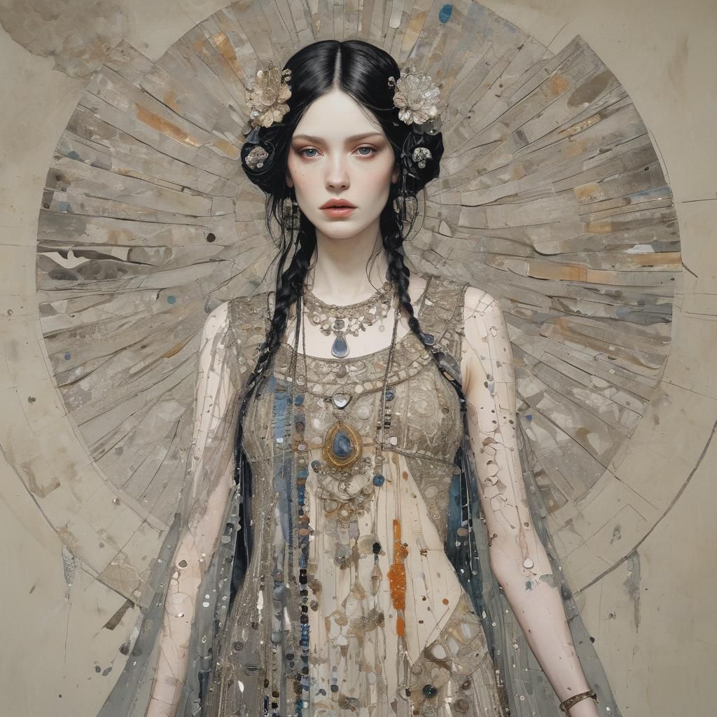 Luminous Goddess in Illustrative Watercolor Landscape Style