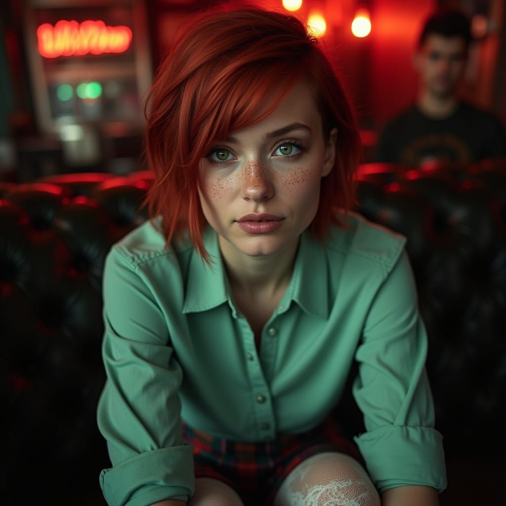 Hyper-Realistic Punk Club Portrait of a Redheaded Woman