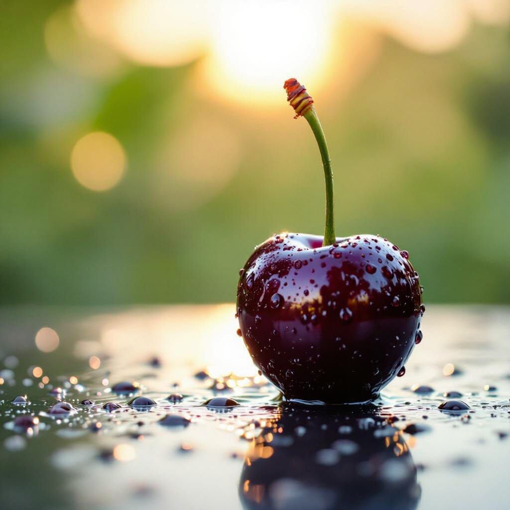 Glistening Cherry Macro in Cinematic Style
