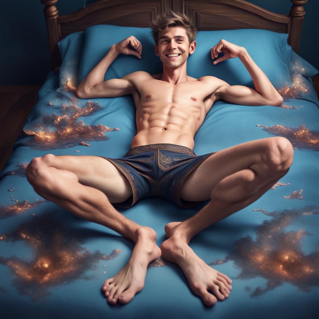 Smiling Man Lying Down: Detailed Fantasy Art