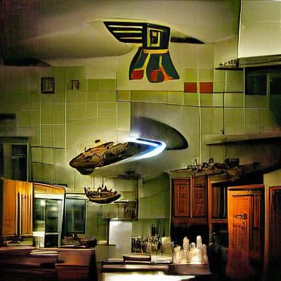 Ancient Spaceship Flies Through Kitchen at Night