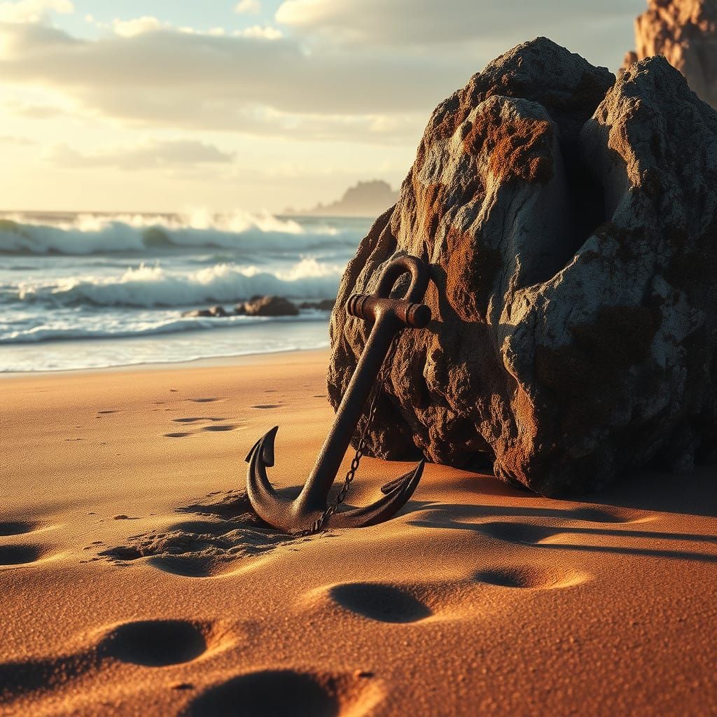 Epic Coastal Landscape with Weathered Anchor