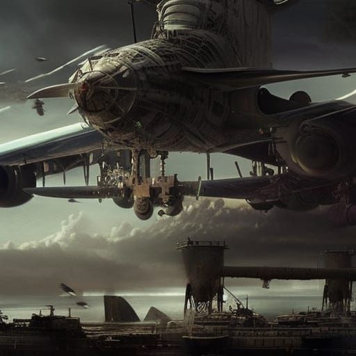 Epic Cinematic War Scene: Ships and Planes