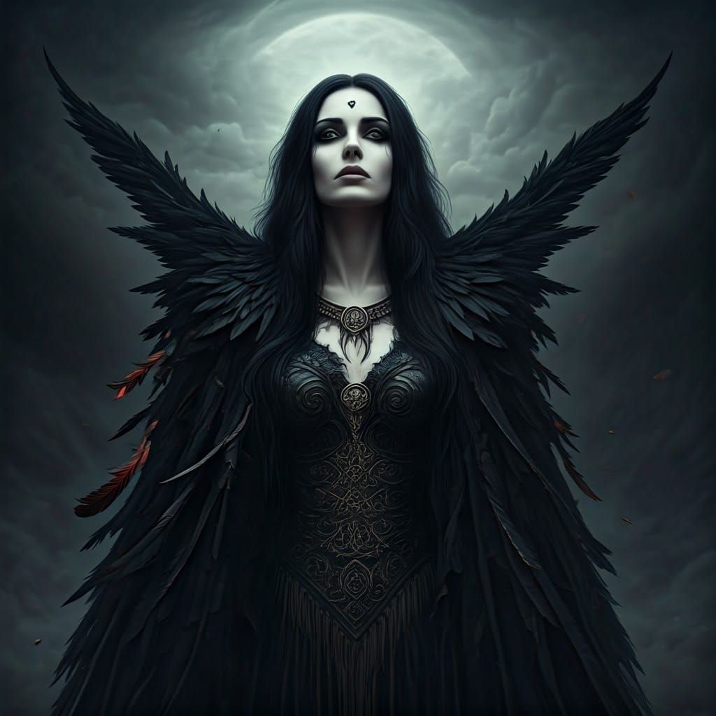 Morrigan Goddess in Mist, Eerie Mystical Art