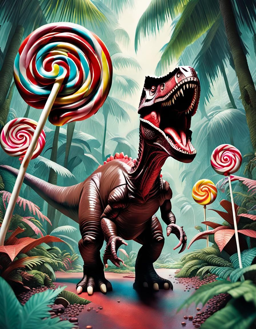 Chocolate dino in lollipop land.