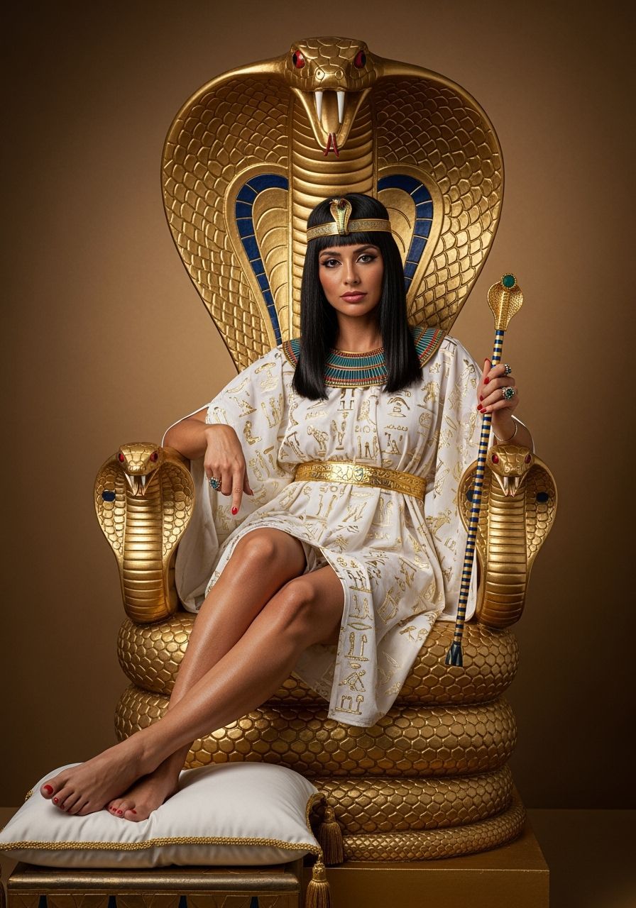 Egyptian Queen on Golden Cobra Throne