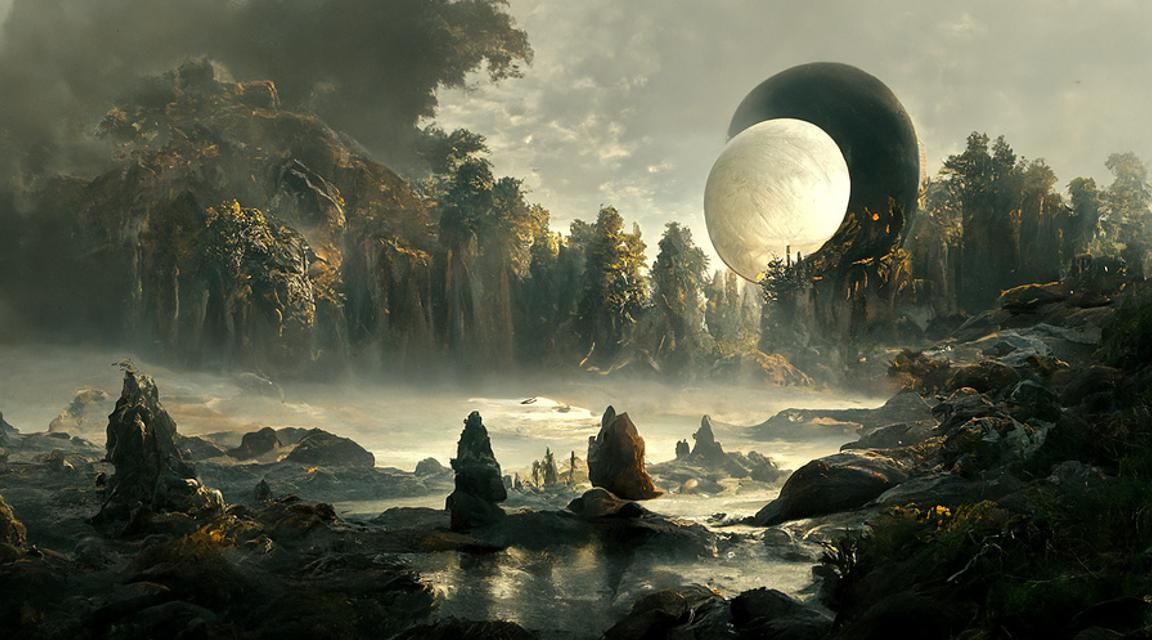 Alien Moonrise Over a Sci-Fi Forest