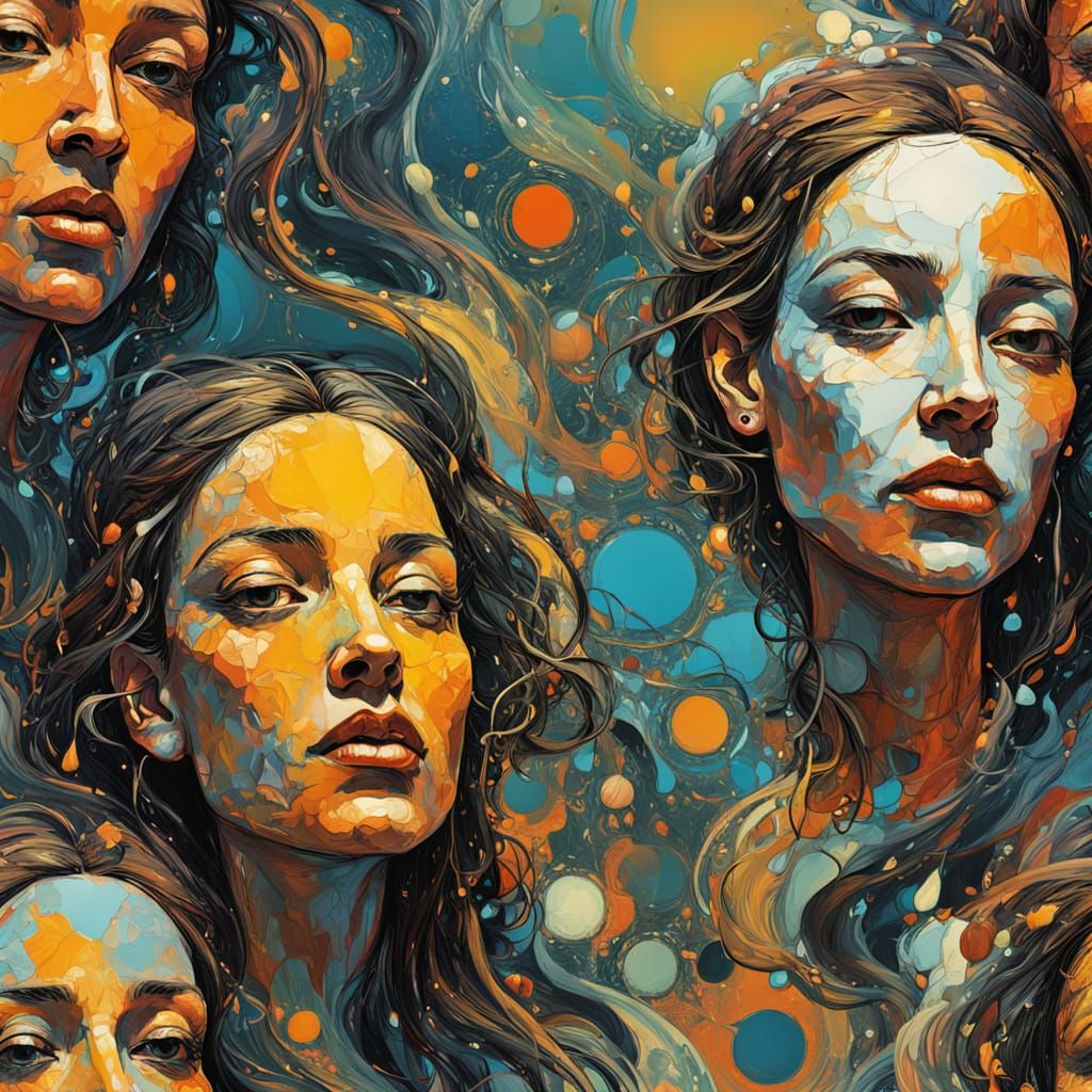 Vibrant Cubist Faces in Swirling Chaos