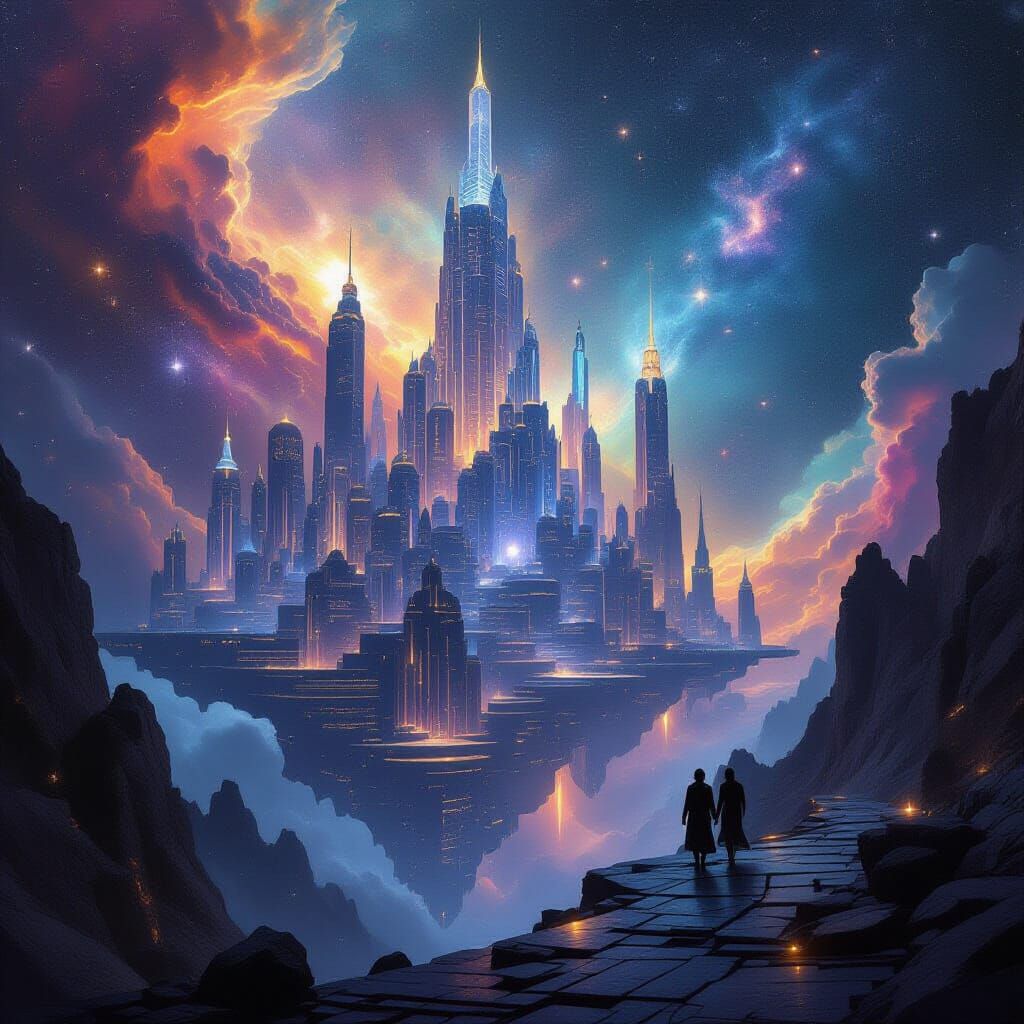 Ethereal Starlight City in Cosmic Void