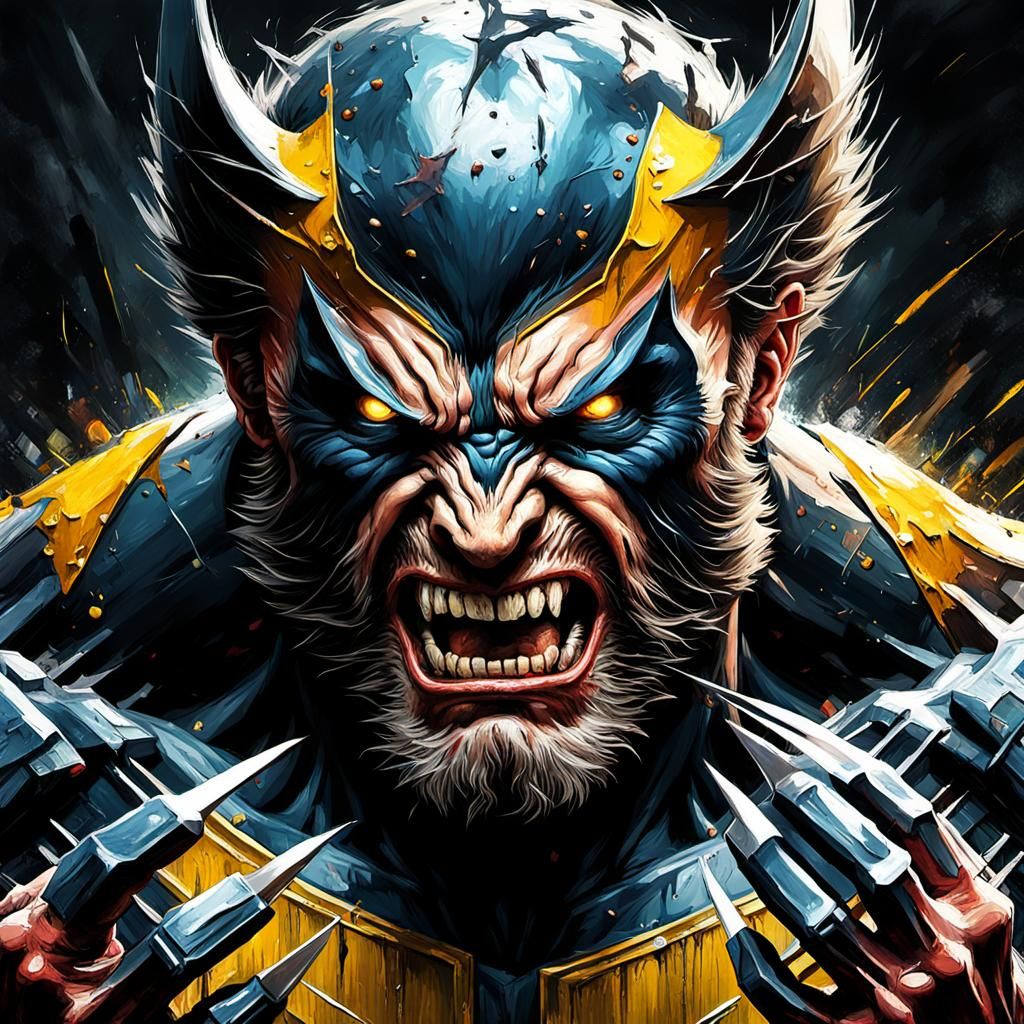 Grotesque Wolverine Face in Gothic Impressionist Style