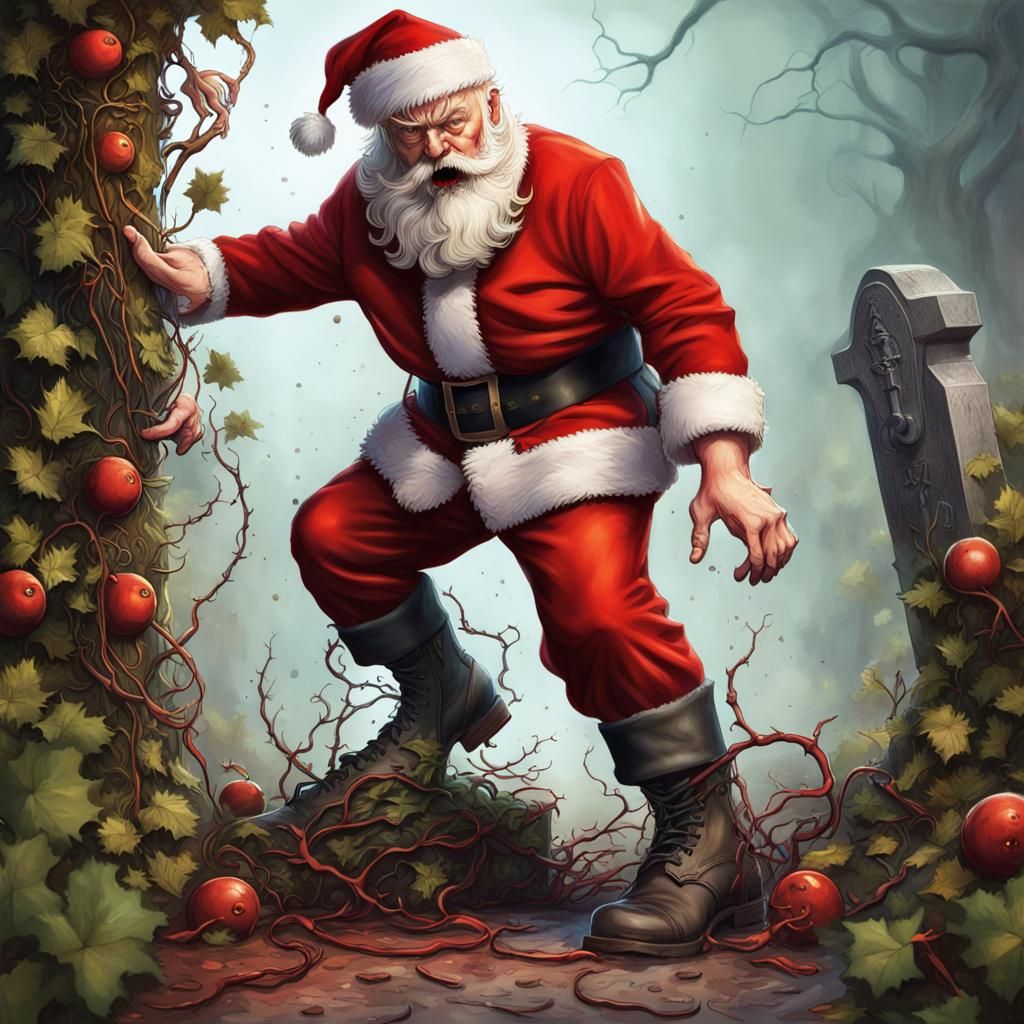 Santa Claus Graveyard Smash in Hyperrealistic Style