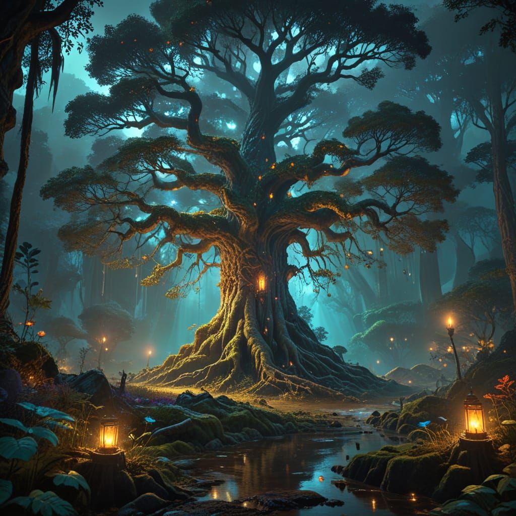 Colossal Tree in Primordial Forest: Fantasy Concept Art