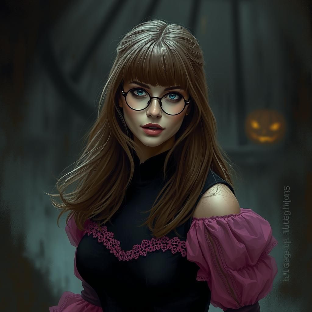 Mystical Woman in Halloween Set: Sinister Digital Art
