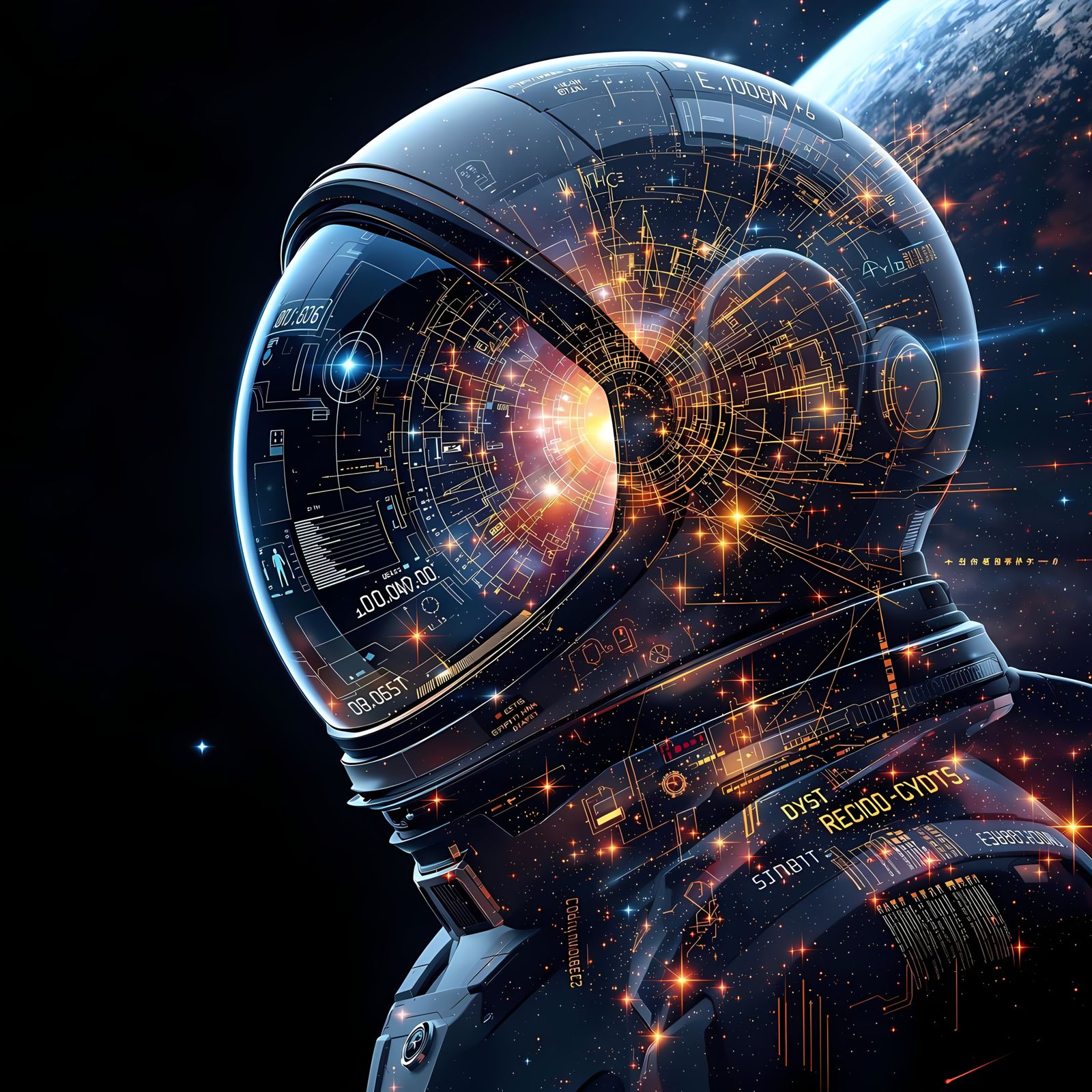 Hyper-Detailed Sci-Fi Astronaut Silhouette in Starry Space