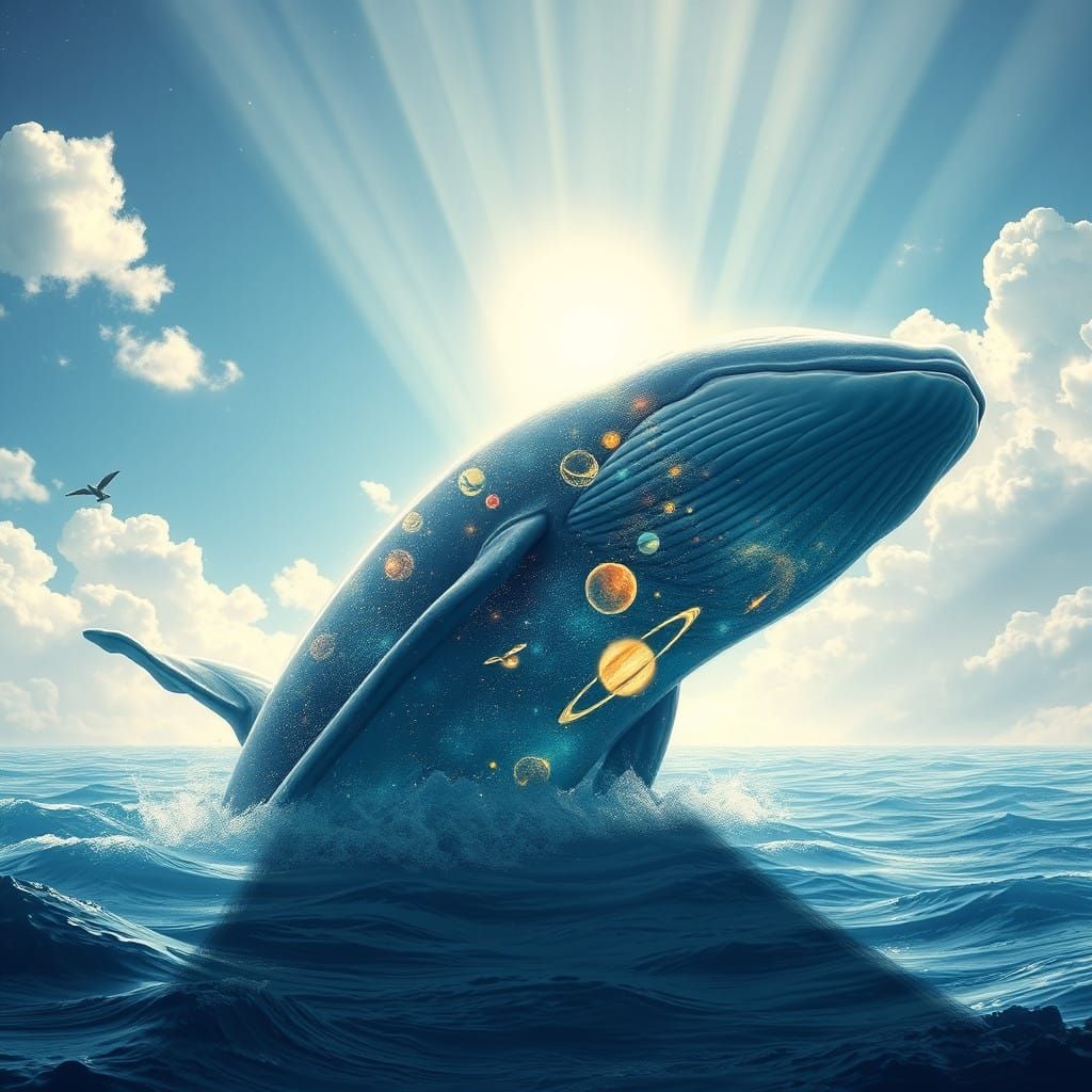 Majestic Whale in a Glowing Solar System