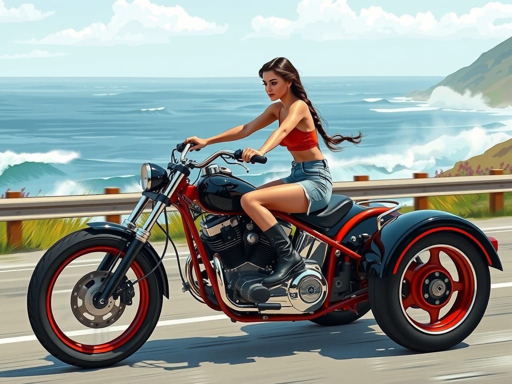 Mexican Woman Rides Custom Harley Trike in Psychedelic Style