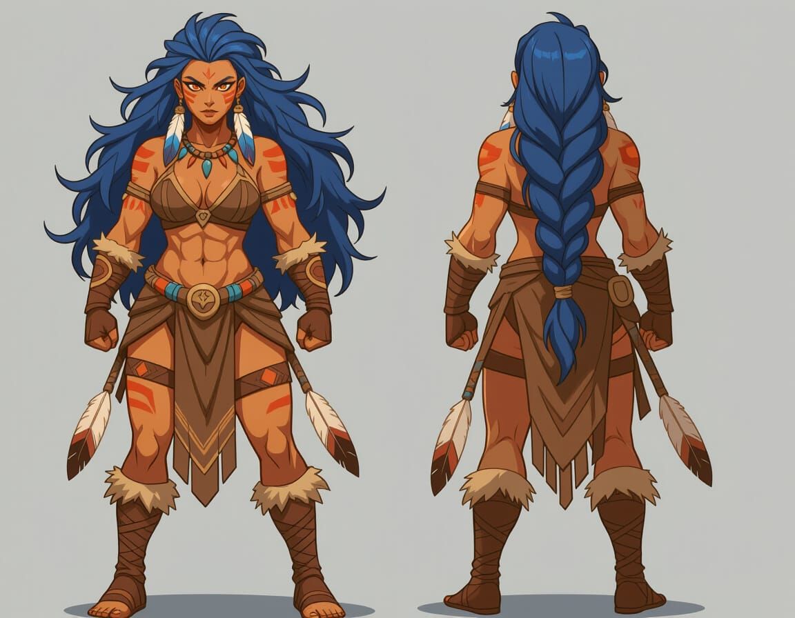 Amazonian Warrior Woman with Axes in Anime Style