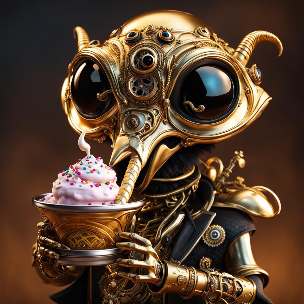 Steampunk Alien Licking Ice Cream with Sprinkles