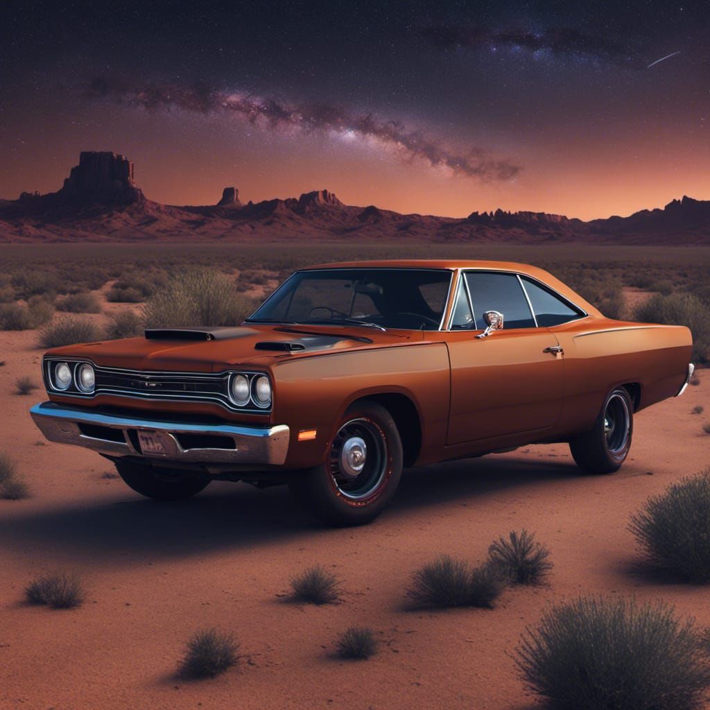 1969 Plymouth Roadrunner Under Desert Night Sky