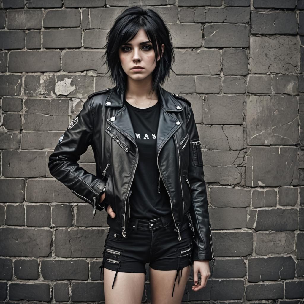 Hyperrealistic Emo Girl in Leather Jacket