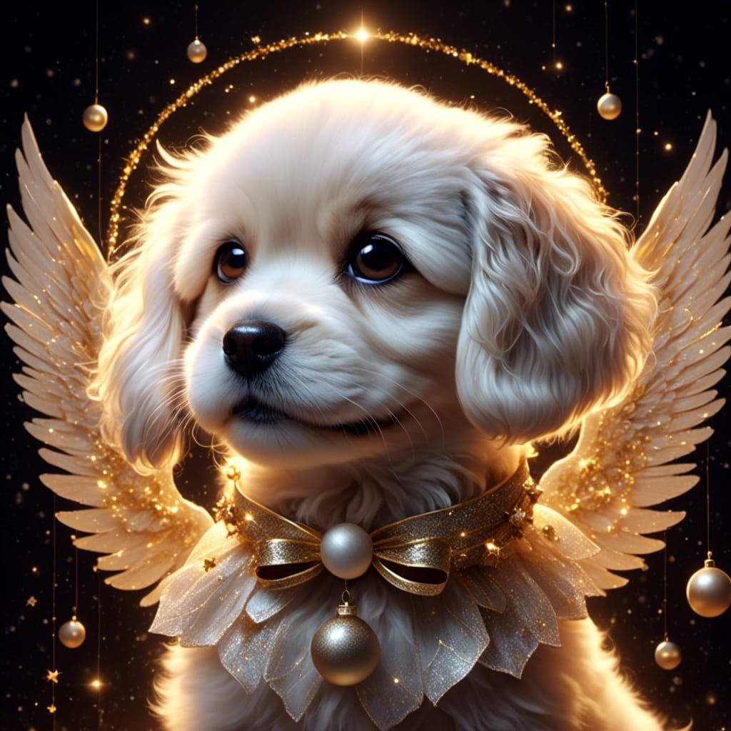 Festive Dog Angel Portrait in Animation Style