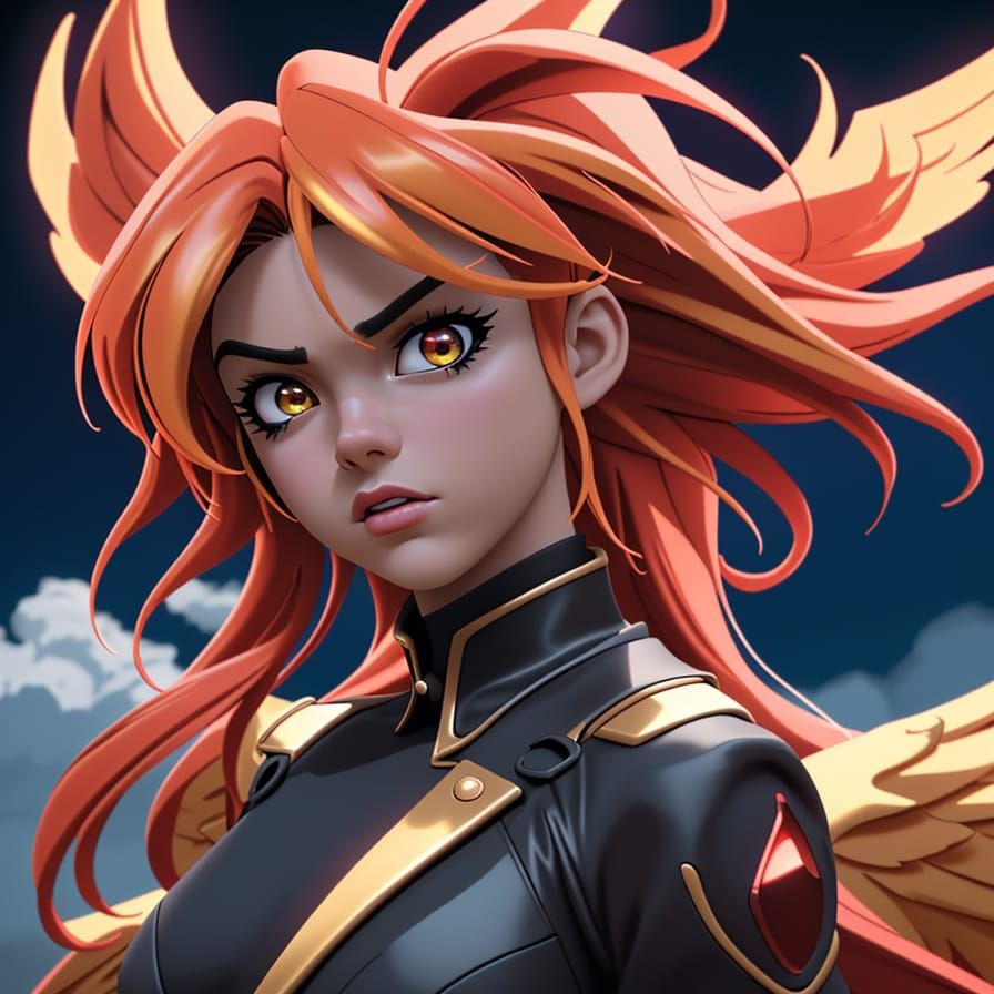 Anime-Style Performance with Angels in Golden Hour Light