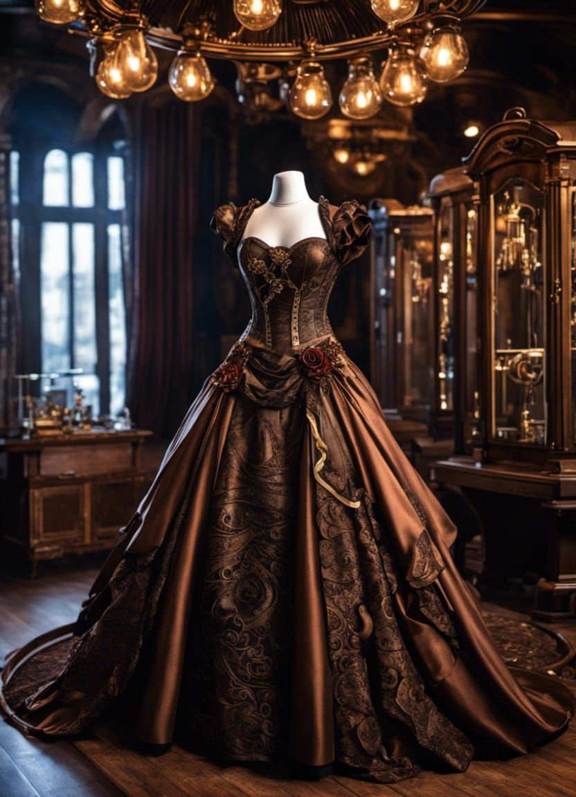 Steampunk Ballgown on Mannequin in Fantasy Art Style