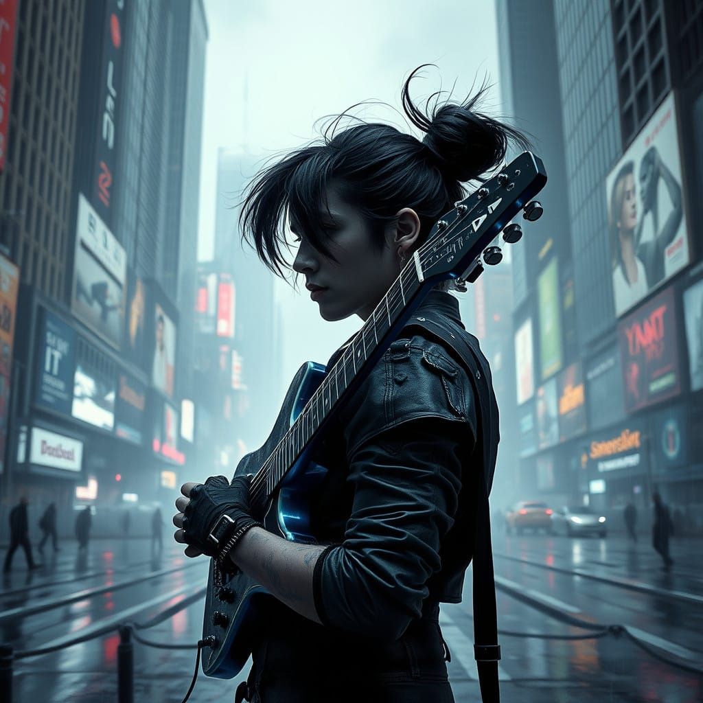 Cyberpunk Rocker Defies the City in Dark Rebellion