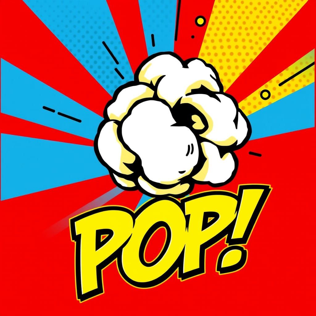 Vibrant Popcorn Explosion in 1960s Pop Art Style