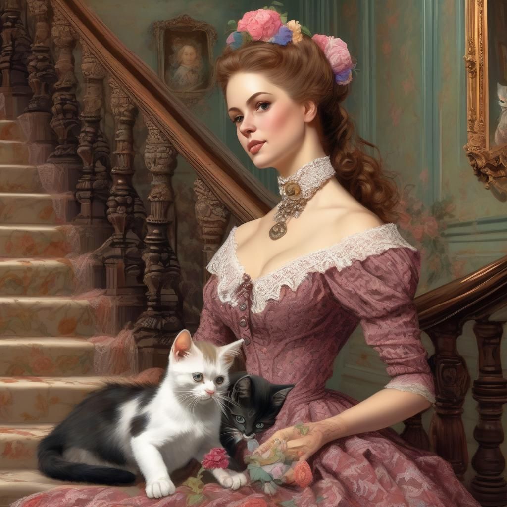 Victorian Lady with Cat