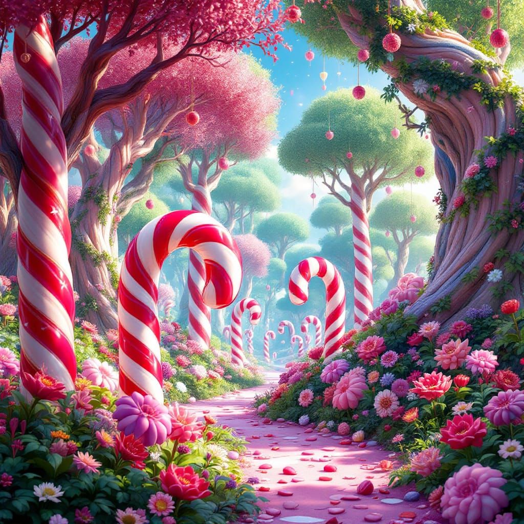 Vibrant Candy Cane Forest Digital Illustration