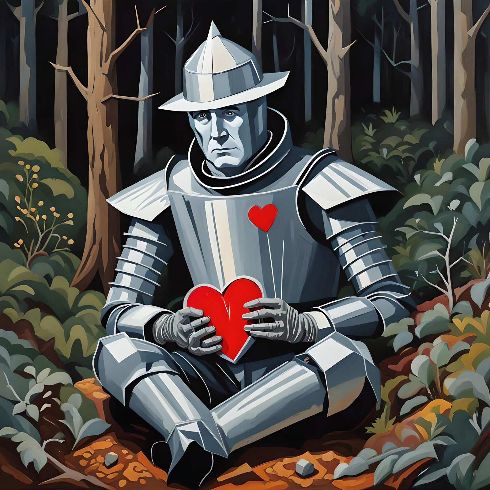 Sad Tinman in Oz with Cracked Heart
