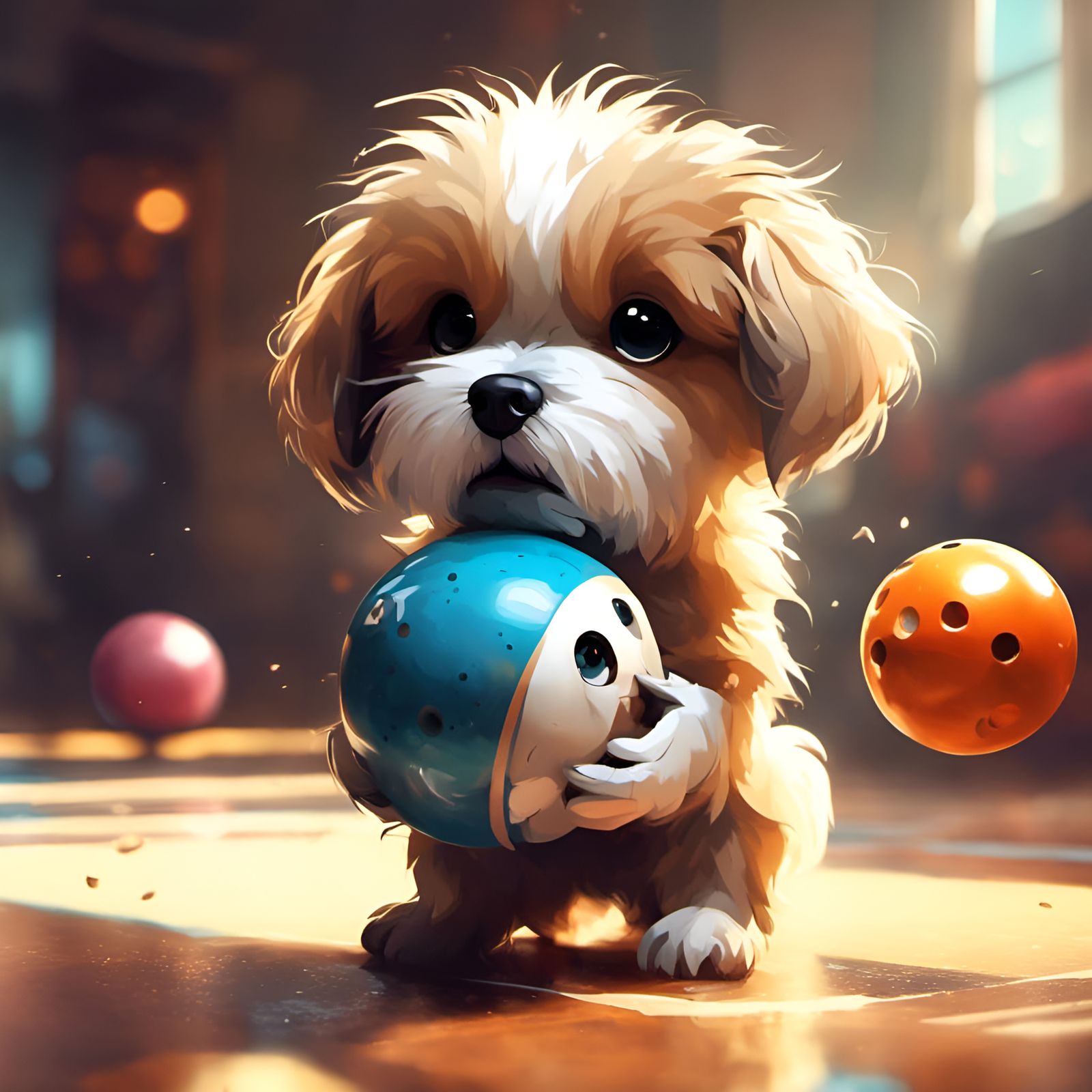 Chibi Anthropomorphic Dog Bowling Ball, 3D Render