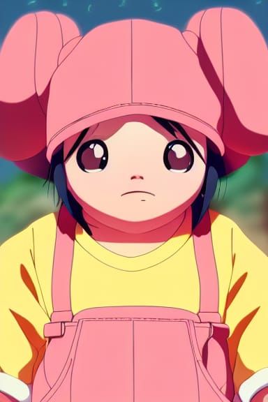 Chubby Teen Girl in Baby Clothes, Studio Ghibli Style
