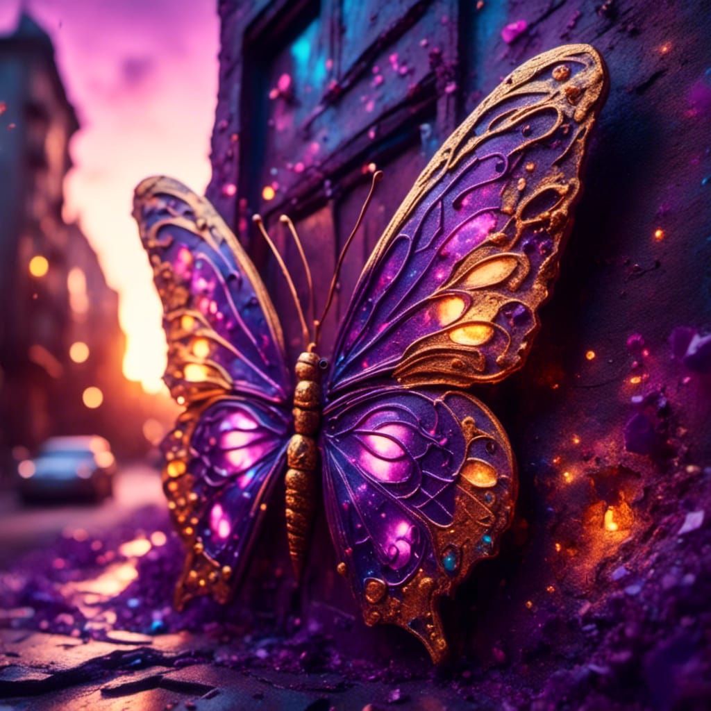 Purple and Gold Butterfly Street Art