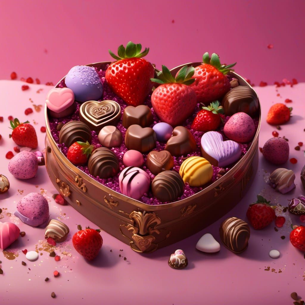 Heart-Shaped Chocolate Box with Strawberries