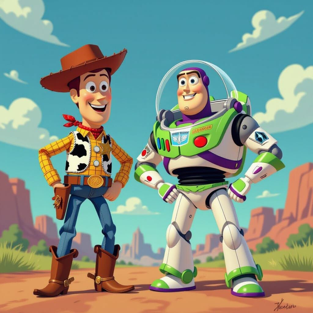 Woody and Buzz in a Comedic Pixar Scene