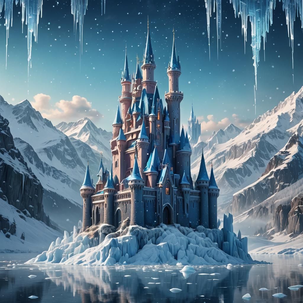 Enchanting Ice Castle in Frozen Fractal Landscape