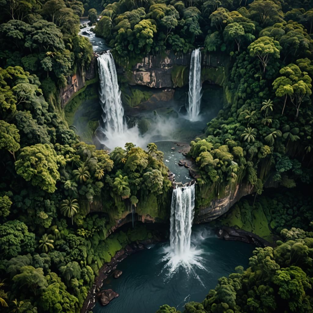 Epic Jungle Waterfall Aerial Photography