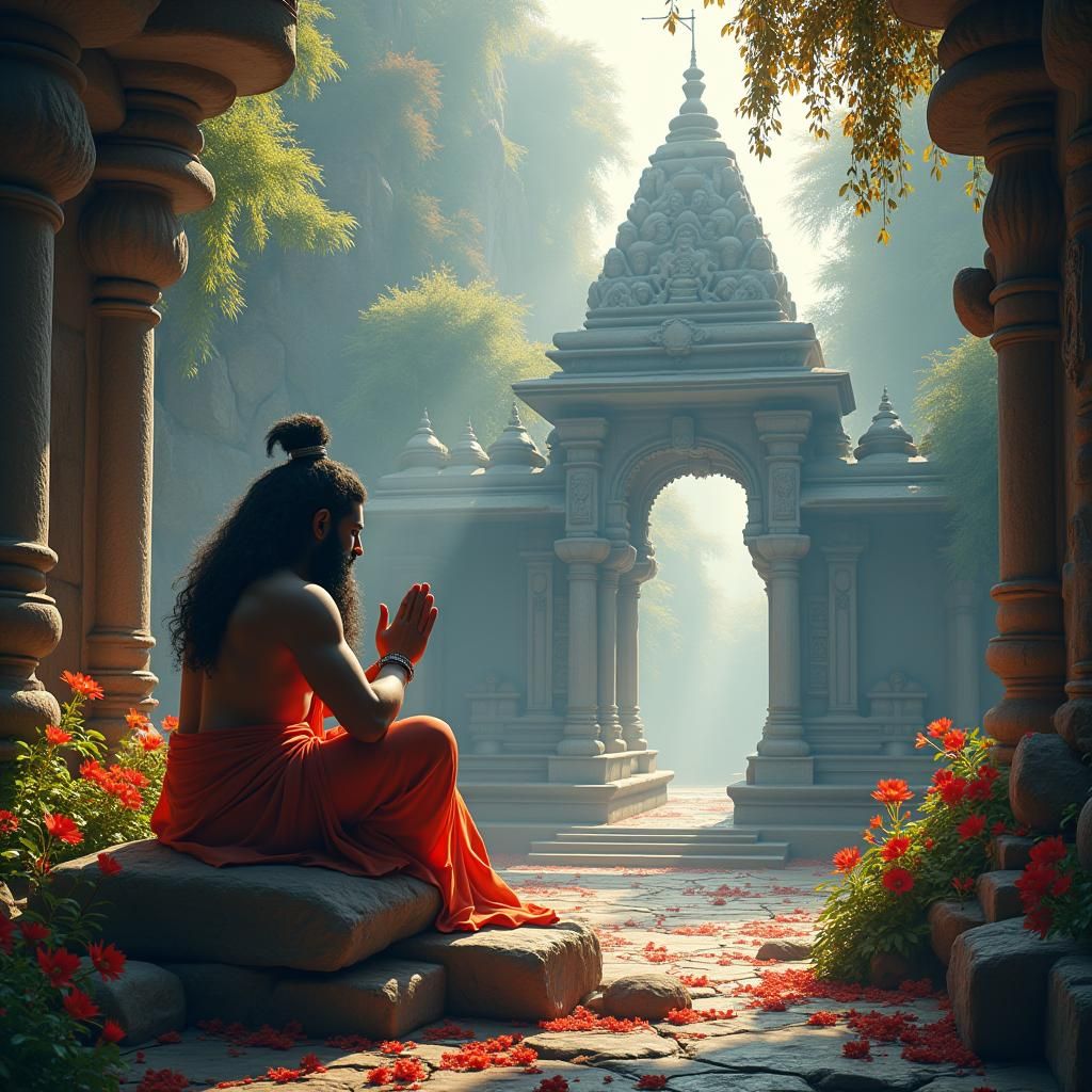 Hanuman and Lord Ram in Mystical Matte Painting