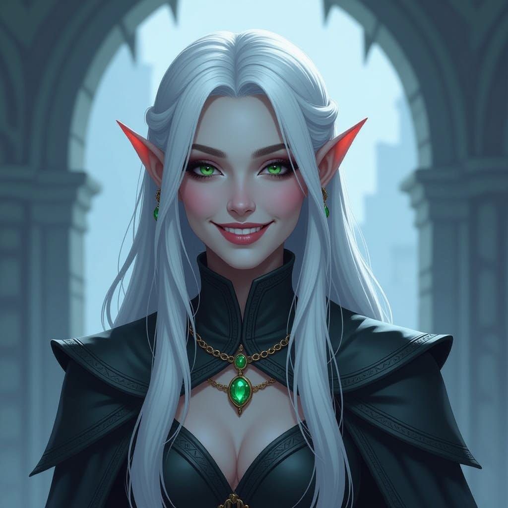 Sinister Smiling Drow Elf, Dark Fantasy Art