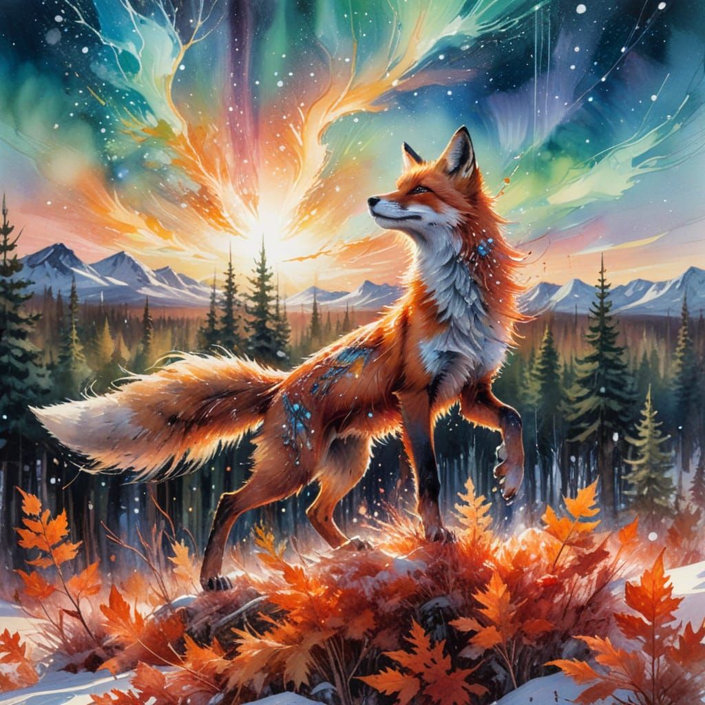 Crimson Fox in Enchanted Winter Forest