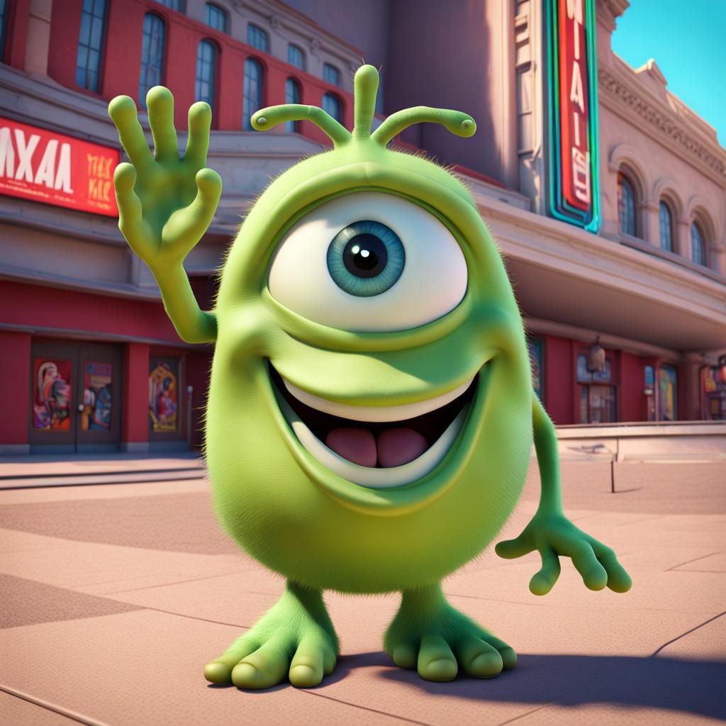 Mike Wazowski Waving, in Pixar 3D Style