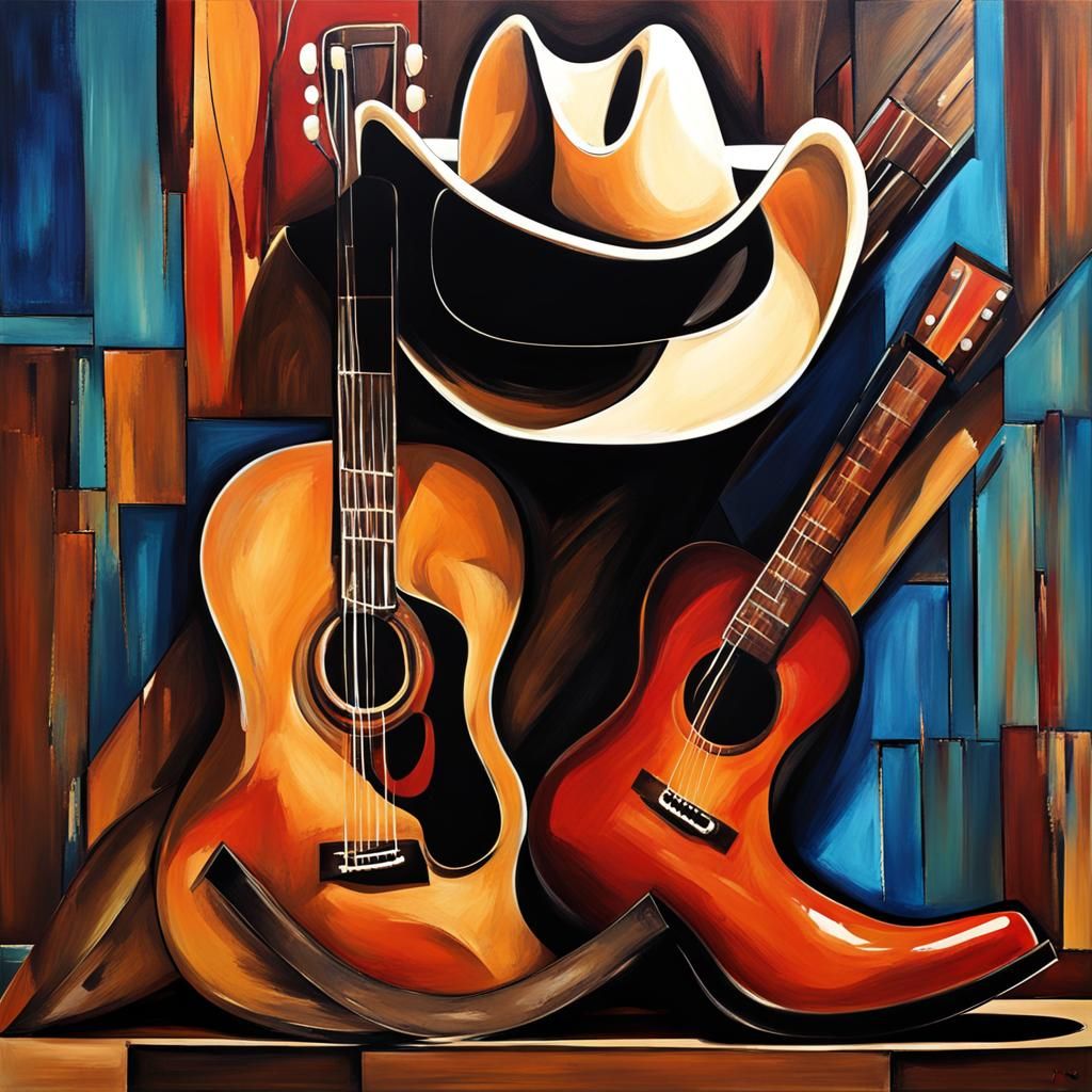 Abstract Art of Nashville Guitars and Cowboy Gear
